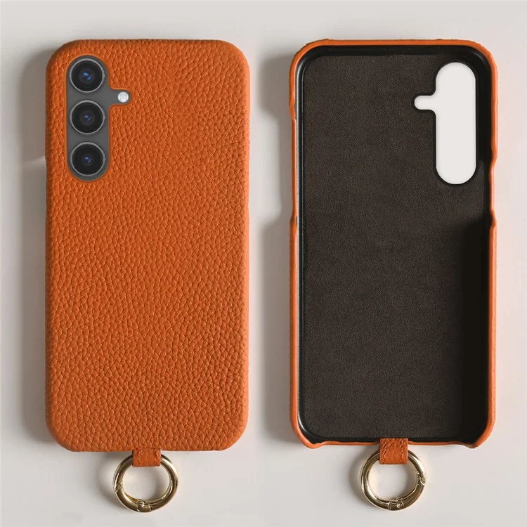 Custodia per Samsung Galaxy S24 con cordino in vera pelle bovina e cover posteriore in PC - Arancione