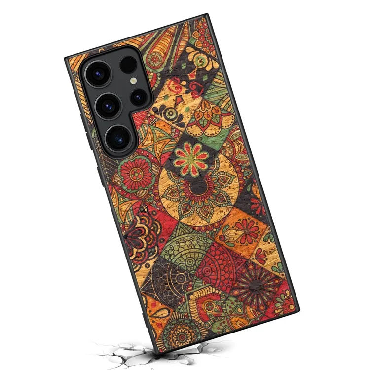 Coque pour Samsung Galaxy S25 Ultra, imprimé floral en cuir PU + PC + TPU - Automne / Jaune