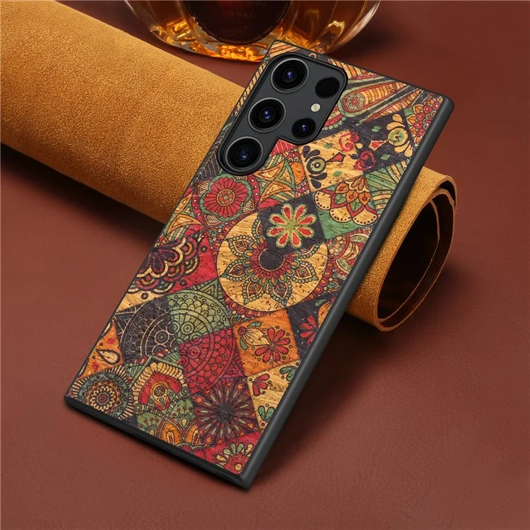 Coque pour Samsung Galaxy S25 Ultra, imprimé floral en cuir PU + PC + TPU - Automne / Jaune