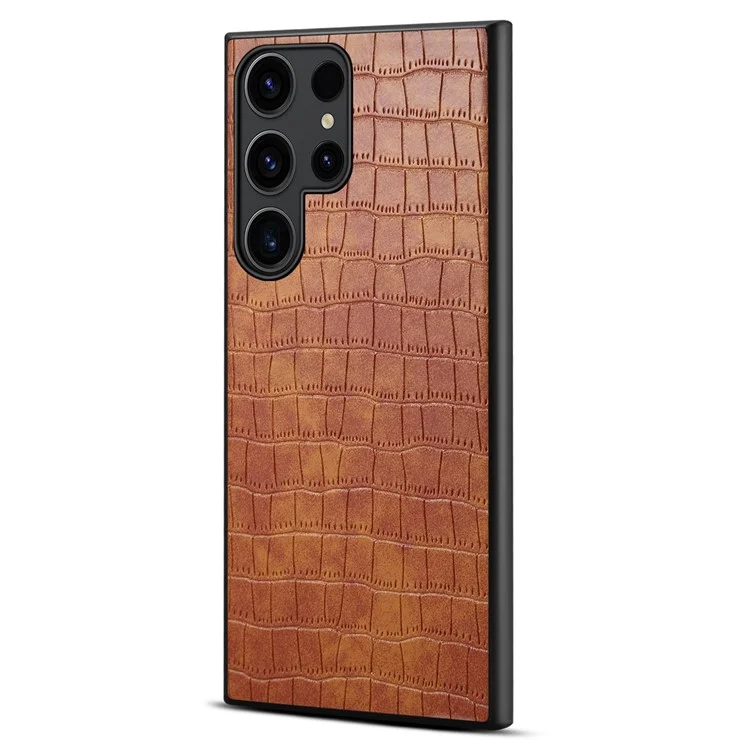 Funda para Samsung Galaxy S25 Ultra con textura de cocodrilo, diseño de piel, funda trasera delgada - Marrón