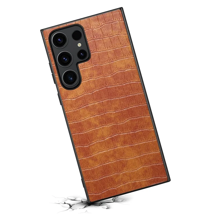 Funda para Samsung Galaxy S25 Ultra con textura de cocodrilo, diseño de piel, funda trasera delgada - Marrón