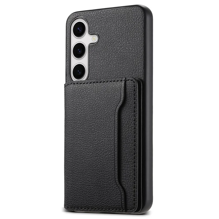 Für Samsung Galaxy S25 Hülle mit Kartenschlitzen, Ständer, Kalbsleder-Textur, Handyhülle - Schwarz