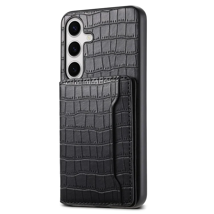 Für Samsung Galaxy S25+ Hülle Kartenfach Ständer Krokodilleder-Textur Leder Rückseite Handyhülle - Schwarz