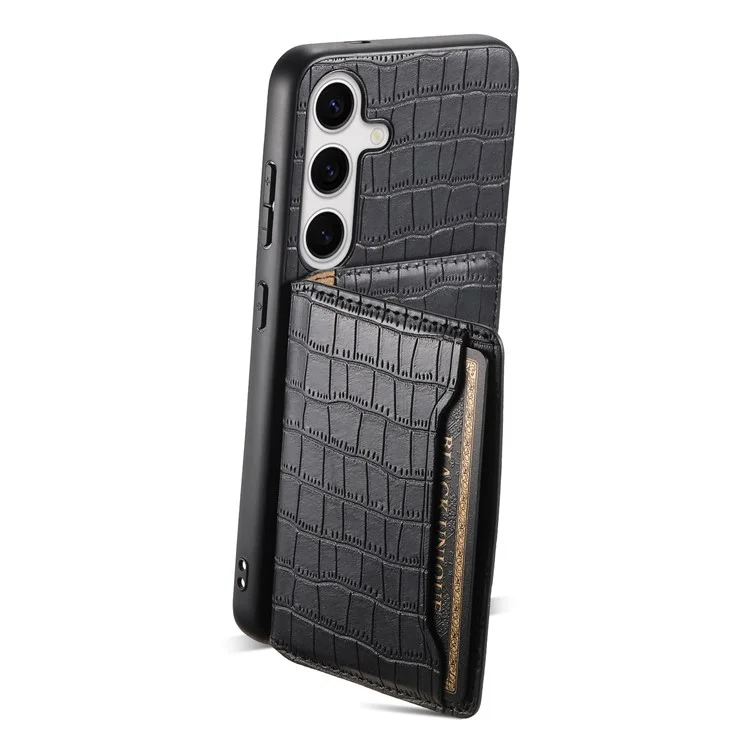 Für Samsung Galaxy S25+ Hülle Kartenfach Ständer Krokodilleder-Textur Leder Rückseite Handyhülle - Schwarz