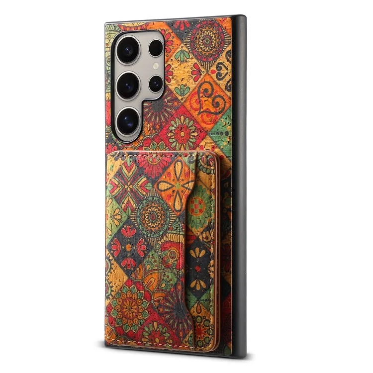 Capa para Samsung Galaxy S25 Ultra Impressão de Flor Couro + PC + Capa TPU com Suporte para Cartão e Suporte - Outono / Amarelo