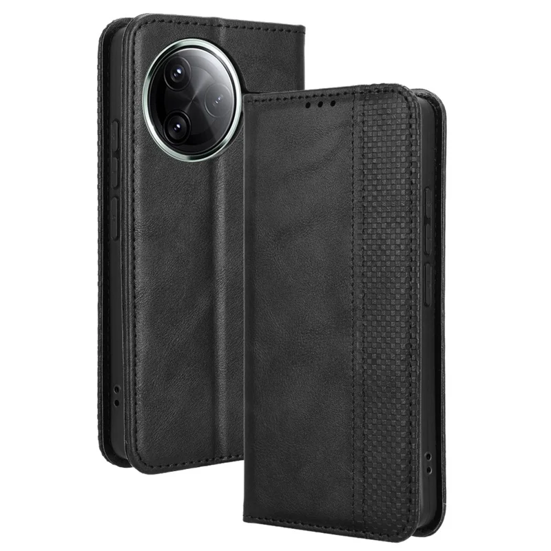 Für Xiaomi Redmi K80 5G / K80 Pro 5G Lederhülle Brieftasche Ständer Retro-Textur Handyhülle - Schwarz