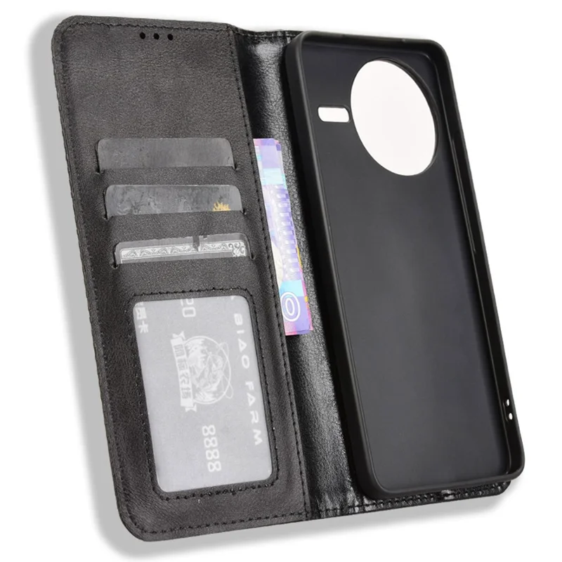 Für Xiaomi Redmi K80 5G / K80 Pro 5G Lederhülle Brieftasche Ständer Retro-Textur Handyhülle - Schwarz