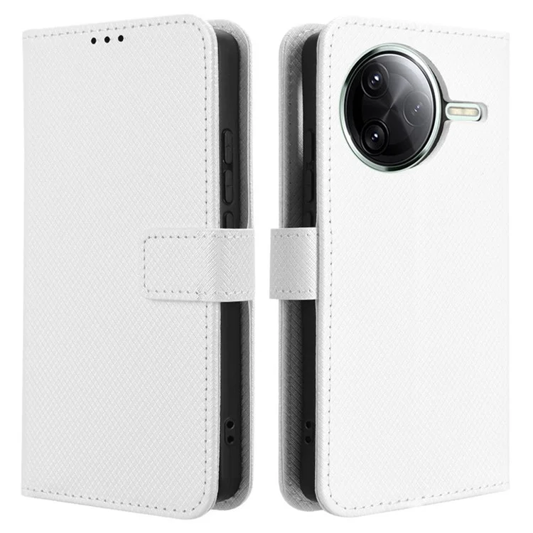 Étui en cuir PU avec texture diamant pour Xiaomi Redmi K80 5G / K80 Pro 5G - Blanc