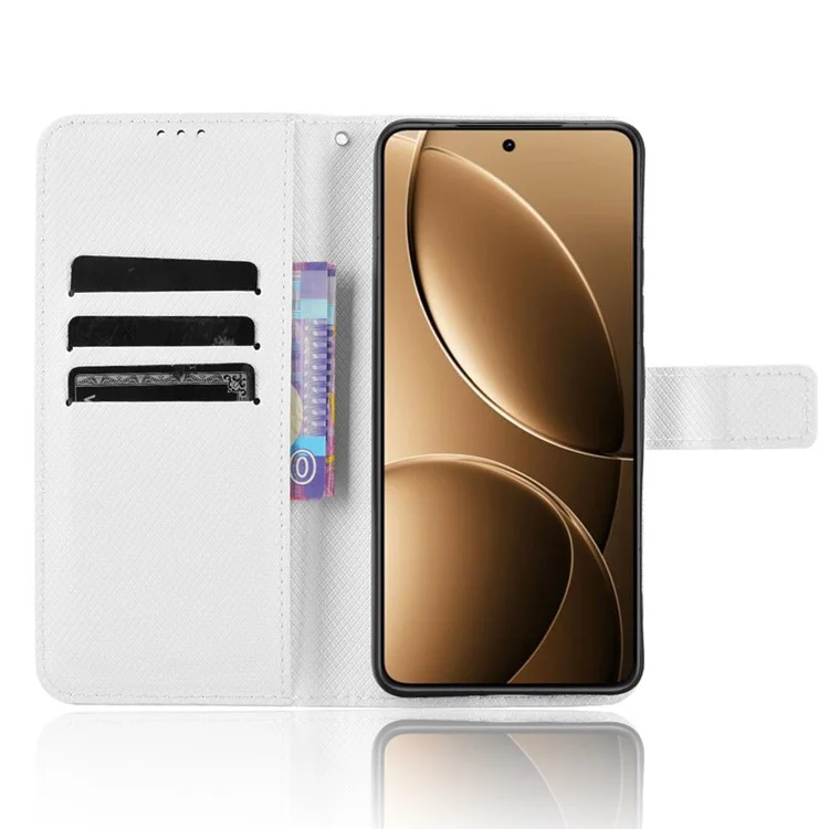 Étui en cuir PU avec texture diamant pour Xiaomi Redmi K80 5G / K80 Pro 5G - Blanc