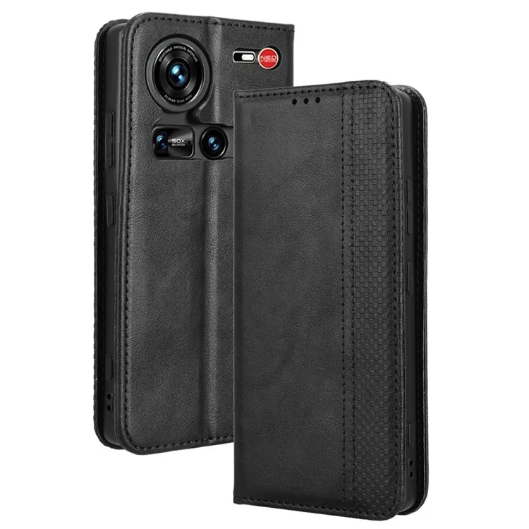 Für ZTE nubia Z70 Ultra Ledertasche Geldbörse Ständer Retro Textur Handyhülle - Schwarz