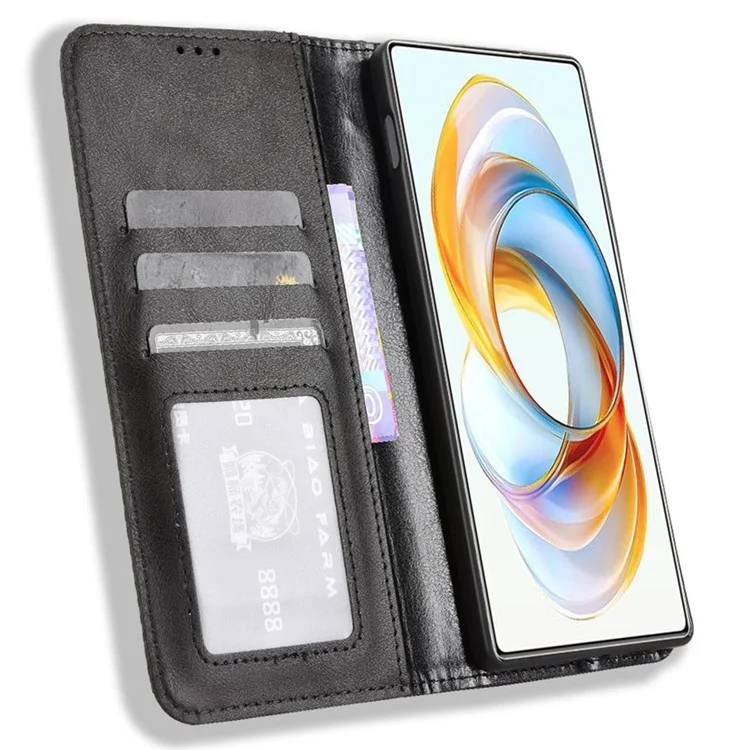 Für ZTE nubia Z70 Ultra Ledertasche Geldbörse Ständer Retro Textur Handyhülle - Schwarz