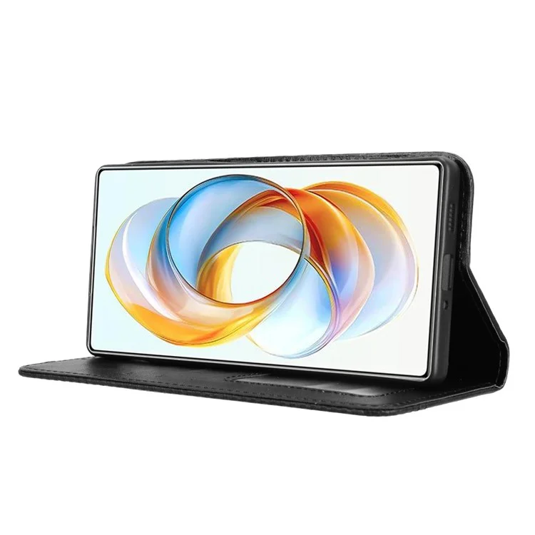 Für ZTE nubia Z70 Ultra Ledertasche Geldbörse Ständer Retro Textur Handyhülle - Schwarz