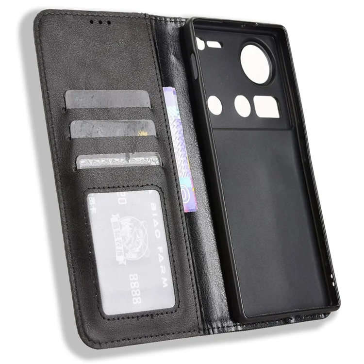 Für ZTE nubia Z70 Ultra Ledertasche Geldbörse Ständer Retro Textur Handyhülle - Schwarz