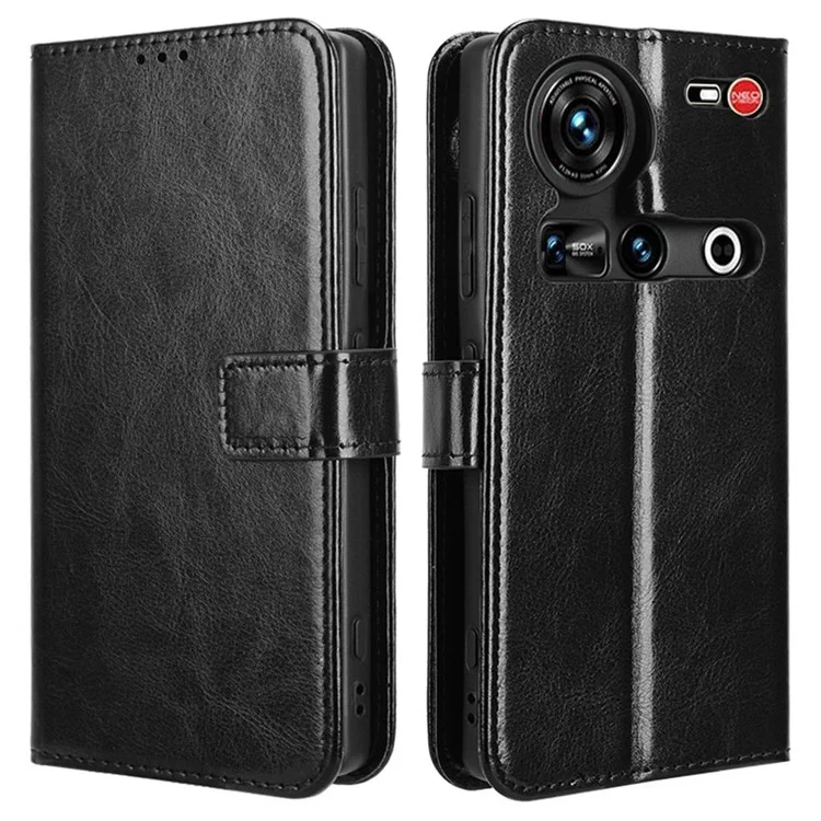 Für ZTE nubia Z70 Ultra Case Crazy Horse Textur PU Leder Telefongeldbörse - Schwarz