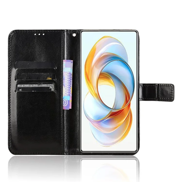 Für ZTE nubia Z70 Ultra Case Crazy Horse Textur PU Leder Telefongeldbörse - Schwarz