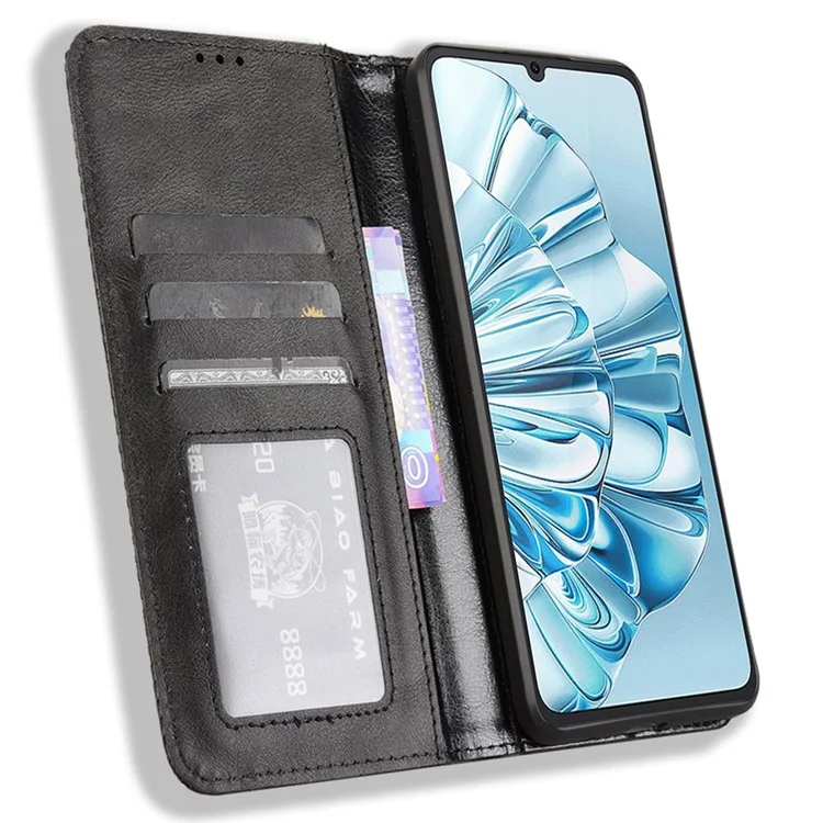 Capa de couro carteira com suporte para Cubot A20 - Textura retrô - Preto