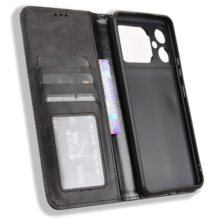 Capa de couro carteira com suporte para Cubot A20 - Textura retrô - Preto