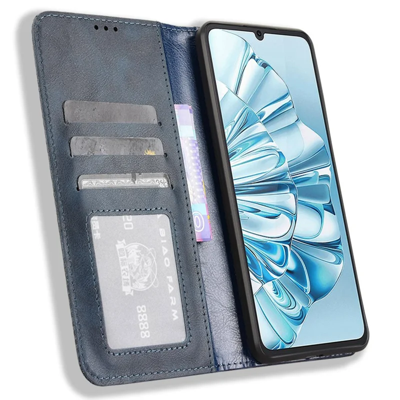 For Cubot A20 Leather Case Wallet Stand Retro Texture Phone Cover - Blue