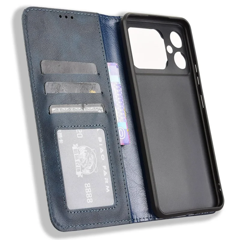 For Cubot A20 Leather Case Wallet Stand Retro Texture Phone Cover - Blue