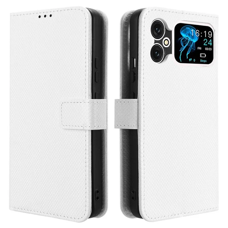 Capa para Cubot A20 em couro PU com textura de diamante - Branca