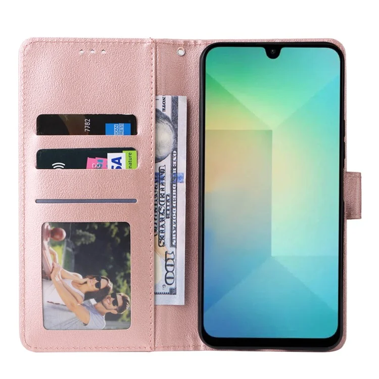 Чехол-книжка с подставкой и видом экрана для Samsung Galaxy A26 5G, из искусственной кожи, цвет - розовое золото.