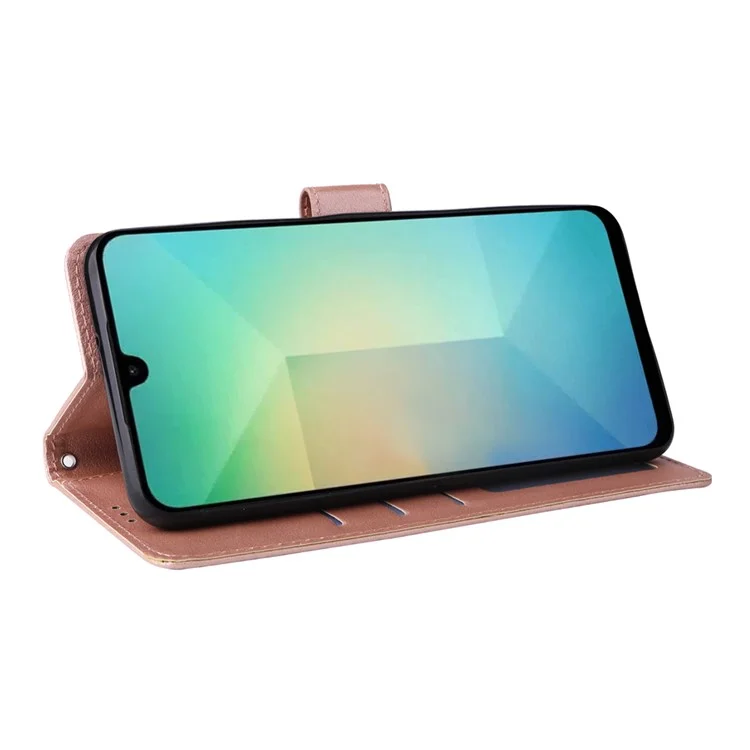 Чехол-книжка с подставкой и видом экрана для Samsung Galaxy A26 5G, из искусственной кожи, цвет - розовое золото.