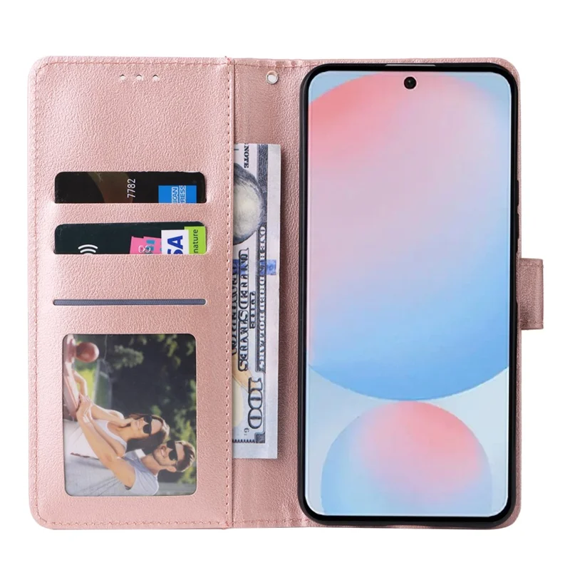 Чехол-книжка для Samsung Galaxy A56 5G с ПУ-кожаной подставкой и видом - Розовое золото