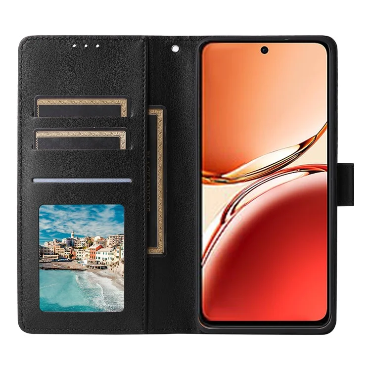 Кожаный чехол-бумажник для Oppo F27 5G / Reno12 F 4G / Reno12 F 5G / Reno12 FS - Черный