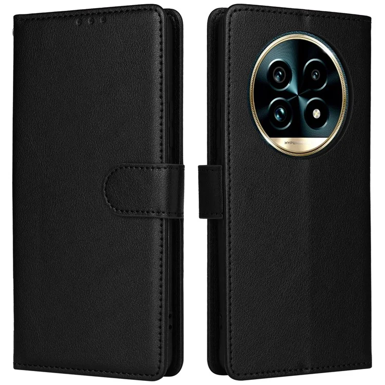 Étui portefeuille avec support de vue en cuir PU pour Realme 13+ 5G / 13 Pro 5G (Chine) - Noir