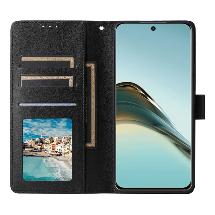Étui portefeuille avec support de vue en cuir PU pour Realme 13+ 5G / 13 Pro 5G (Chine) - Noir