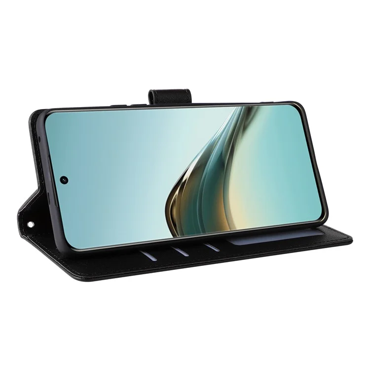 Étui portefeuille avec support de vue en cuir PU pour Realme 13+ 5G / 13 Pro 5G (Chine) - Noir