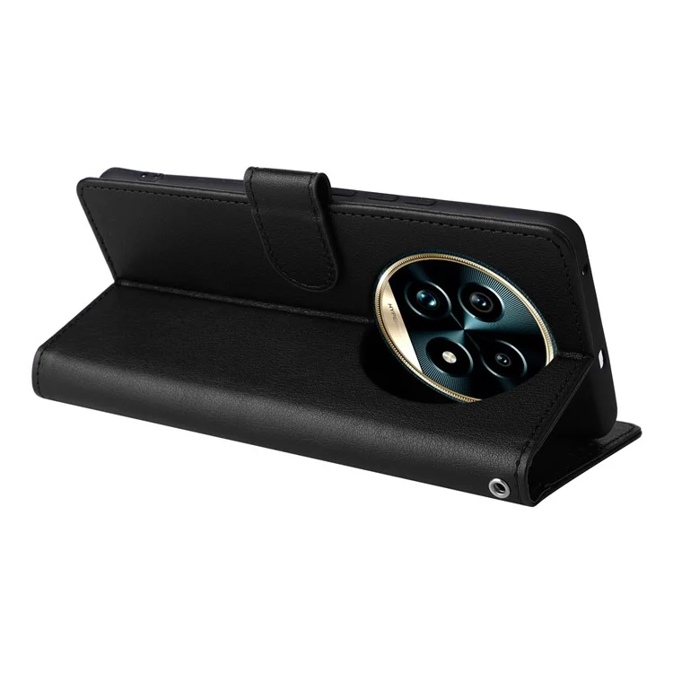 Étui portefeuille avec support de vue en cuir PU pour Realme 13+ 5G / 13 Pro 5G (Chine) - Noir