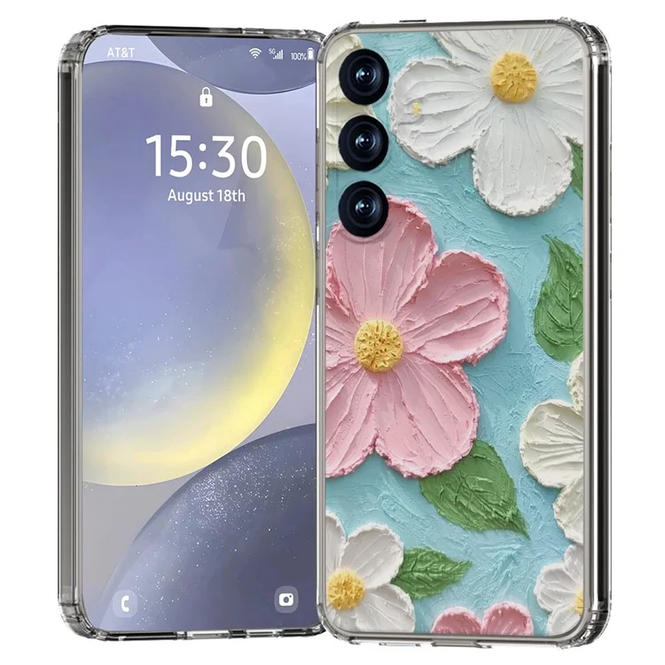 Für Samsung Galaxy S25 Handyhülle IMD Muster Print PC TPU Handy Cover - Rosa Weiße Blume