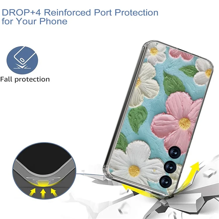 Für Samsung Galaxy S25 Handyhülle IMD Muster Print PC TPU Handy Cover - Rosa Weiße Blume