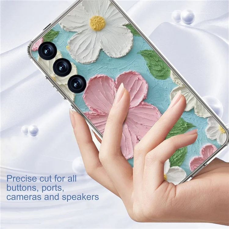 Für Samsung Galaxy S25 Handyhülle IMD Muster Print PC TPU Handy Cover - Rosa Weiße Blume