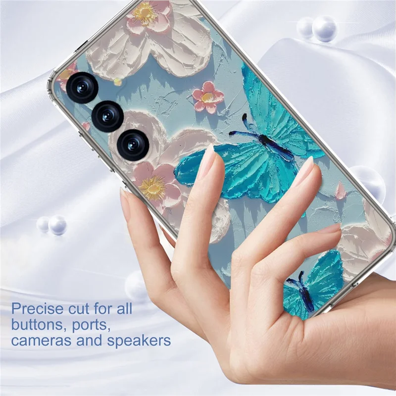 For Samsung Galaxy S25+ Phone Case IMD Pattern Print PC TPU Mobile Cover - Blue Butterfly