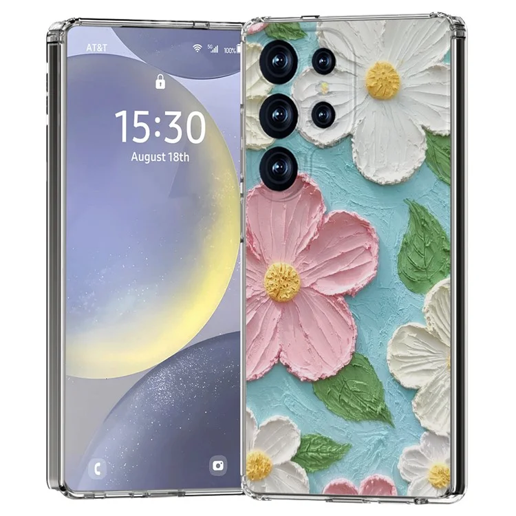 Für Samsung Galaxy S25 Ultra Handyhülle IMD Muster Drucken PC TPU Mobilabdeckung - Rosa Weiße Blume
