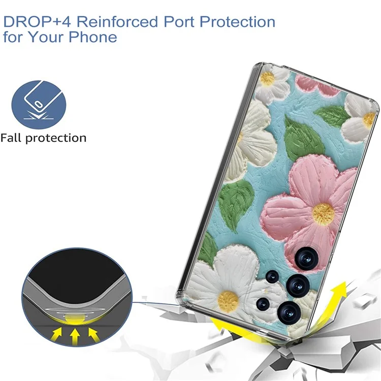 Für Samsung Galaxy S25 Ultra Handyhülle IMD Muster Drucken PC TPU Mobilabdeckung - Rosa Weiße Blume