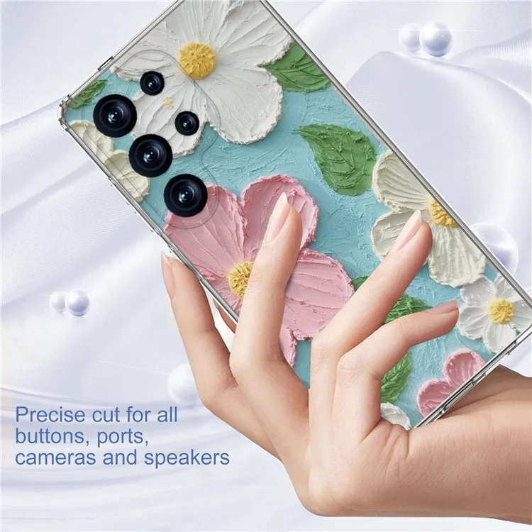 Für Samsung Galaxy S25 Ultra Handyhülle IMD Muster Drucken PC TPU Mobilabdeckung - Rosa Weiße Blume