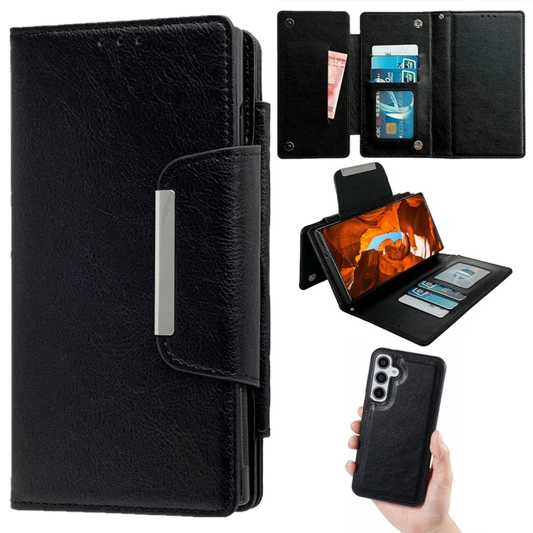 Capa destacável para Samsung Galaxy A16 5G / A16 4G, em couro PU 2 em 1 com carteira magnética - Preto