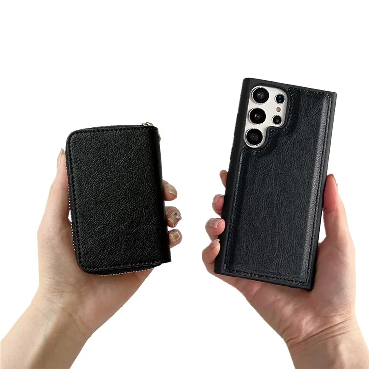 Funda para Samsung Galaxy S25 Ultra Bolsa de tarjetas con cremallera desmontable TPU con soporte y correa - Negro