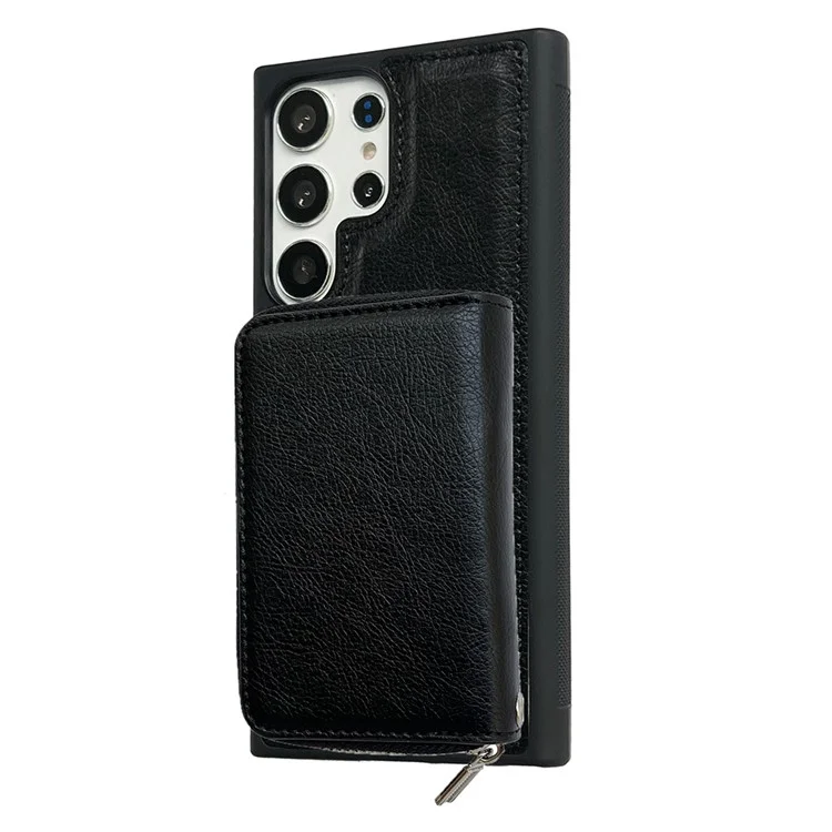 Funda para Samsung Galaxy S25 Ultra Bolsa de tarjetas con cremallera desmontable TPU con soporte y correa - Negro