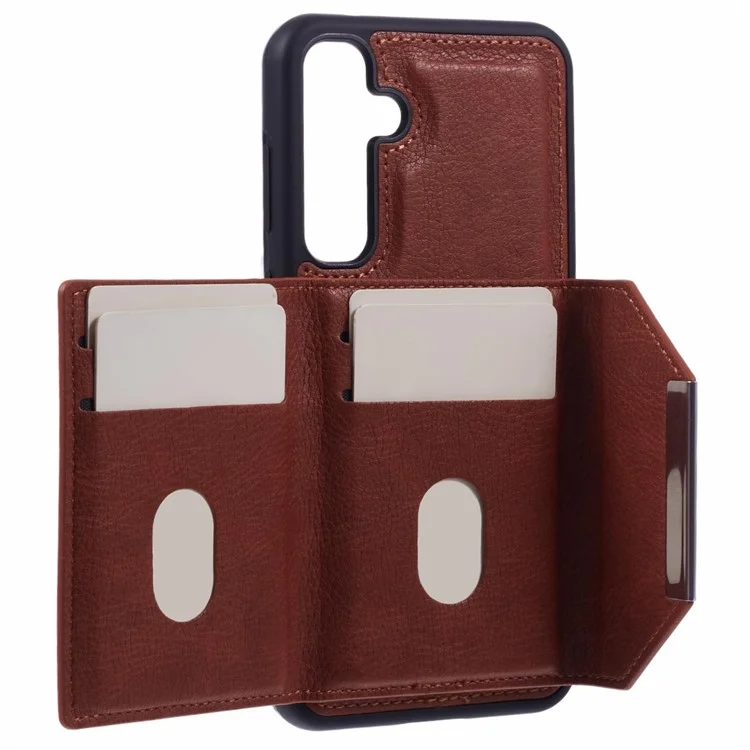 Étui pour Samsung Galaxy S25 avec porte-cartes et support, en TPU + PU - Marron