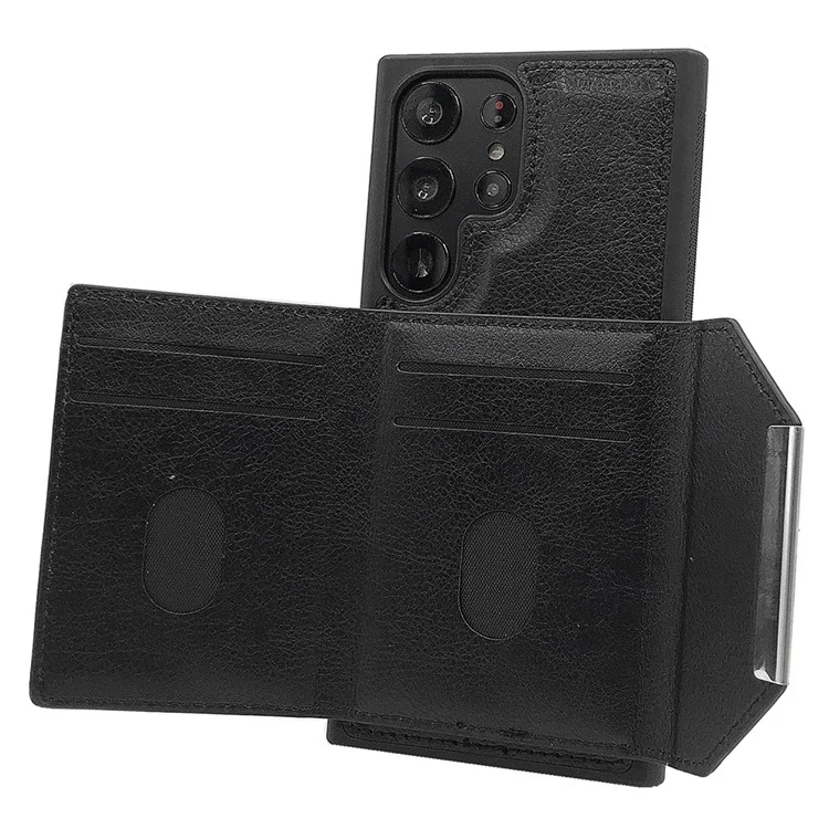 Funda para Samsung Galaxy S25 Ultra con bolsillo para tarjetas y soporte, de TPU + PU - Negro