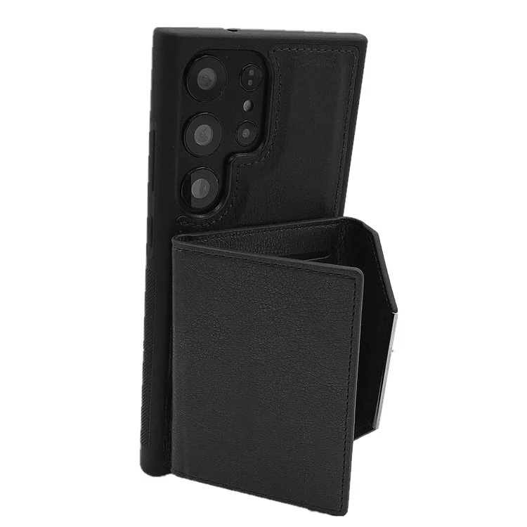 Funda para Samsung Galaxy S25 Ultra con bolsillo para tarjetas y soporte, de TPU + PU - Negro