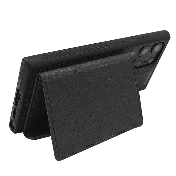 Funda para Samsung Galaxy S25 Ultra con bolsillo para tarjetas y soporte, de TPU + PU - Negro