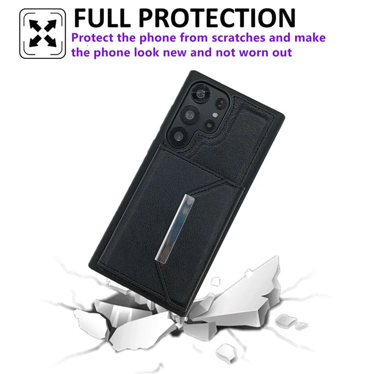 Funda para Samsung Galaxy S25 Ultra con bolsillo para tarjetas y soporte, de TPU + PU - Negro
