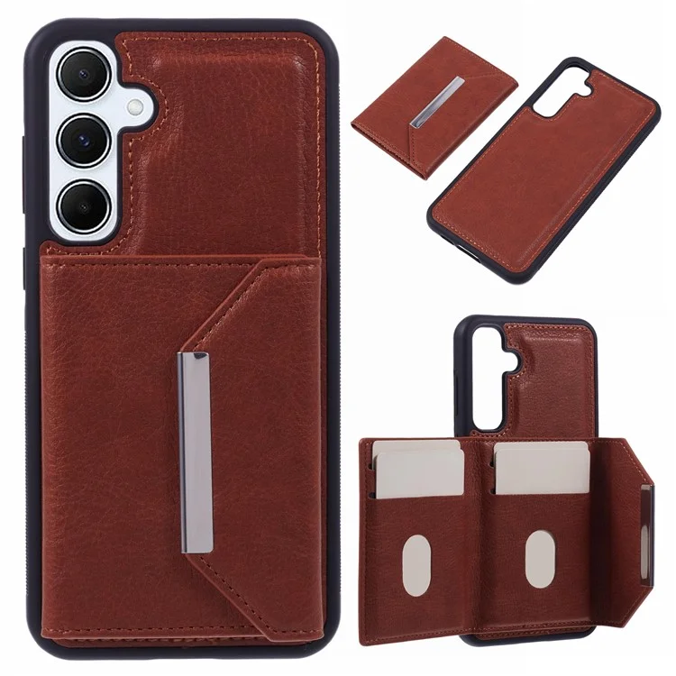 Funda para Samsung Galaxy S25+ con tarjetero y soporte, de TPU + PU - Marrón