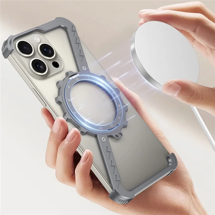 Für iPhone 16 Pro Kickstand-Hülle kompatibel mit MagSafe Z-förmiger Stoßstange Handyhülle - Schwarz