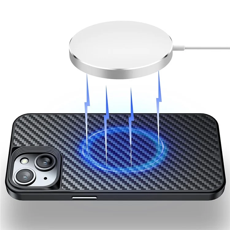 For iPhone 14 Case Aramid Fiber Well-protected Smartphone Back Cover Support Magnetic Wireless Charging